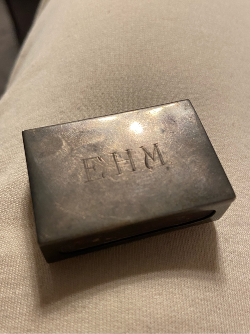 Antique WebsterCo. EHM monogrammed  sterling silver matchbox holder